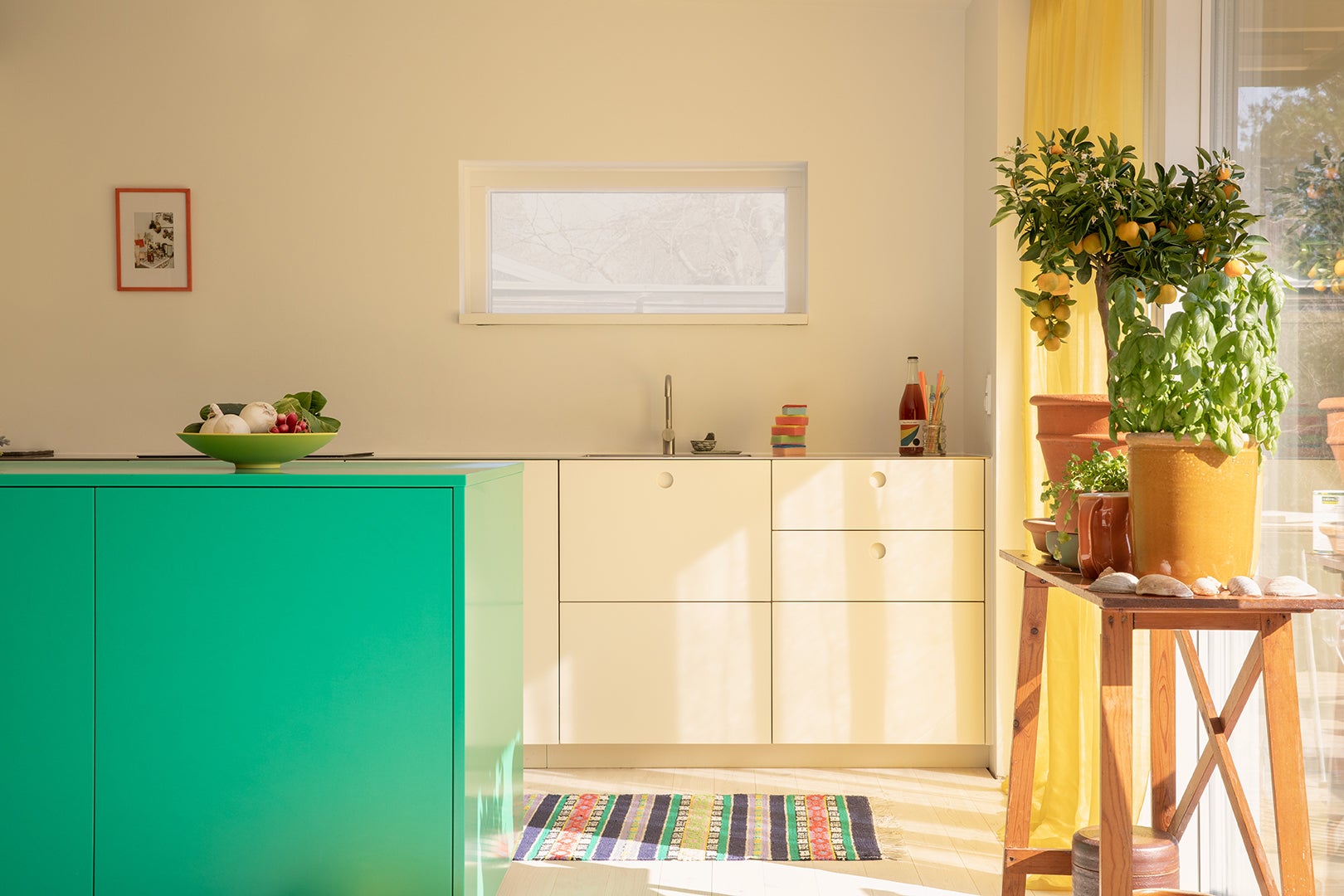 The Kelly Green Island in This Danish Kitchen Is Made From the Same Material as Cutting Boards