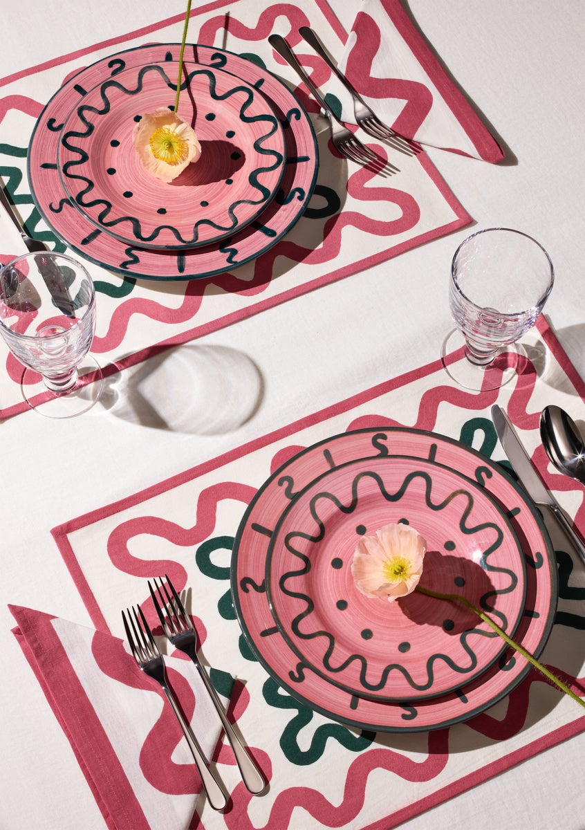 pink and green plate setting