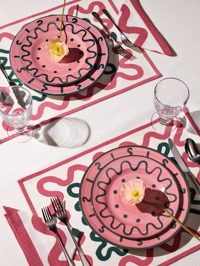 pink and green plate setting