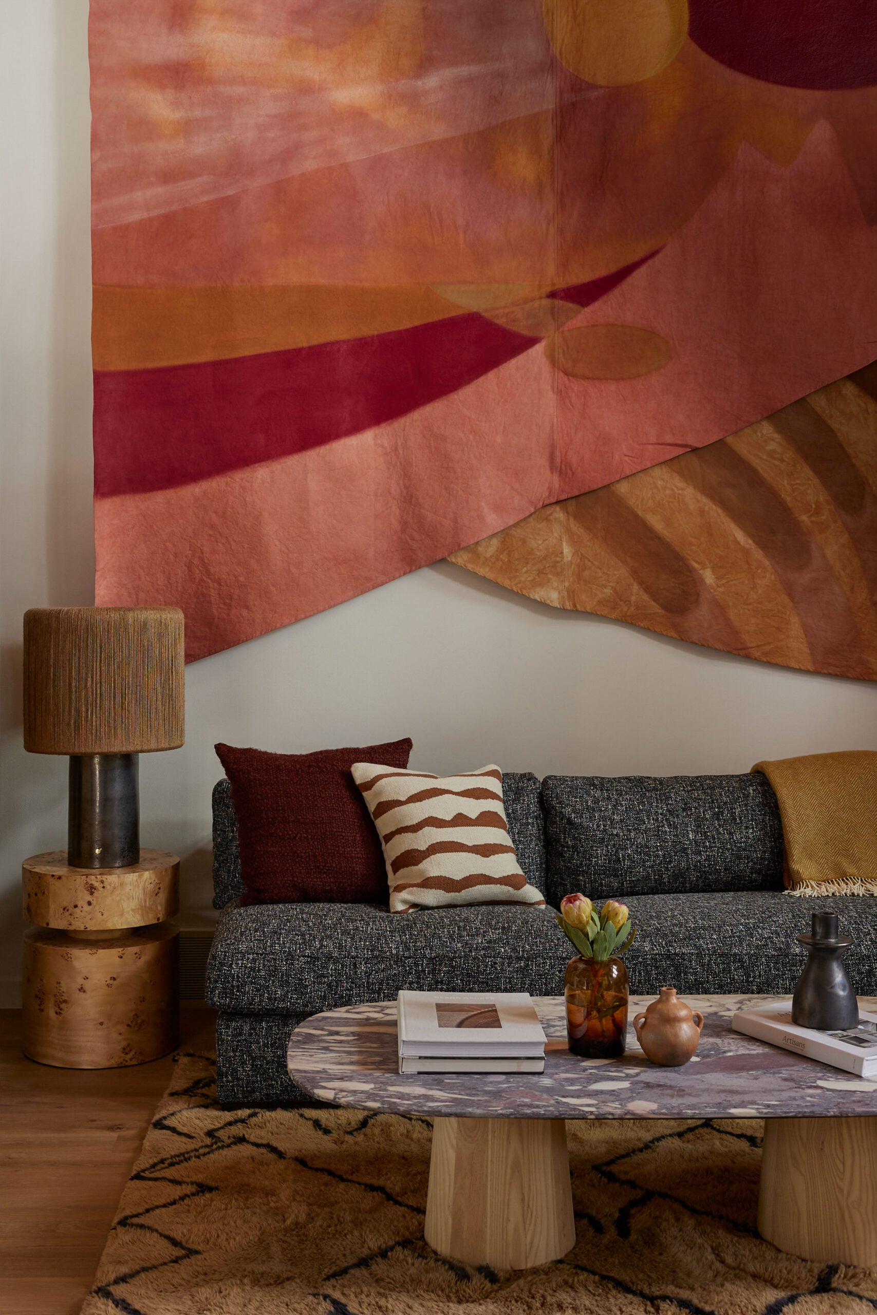 orange and pink wall tapestry
