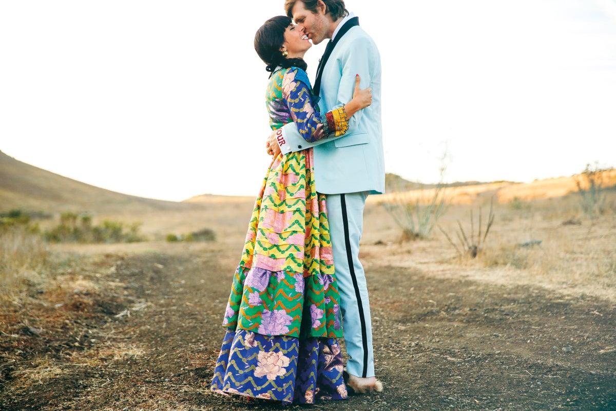 colorful couple embracing