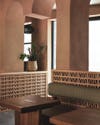 breeze blocks with dining bench