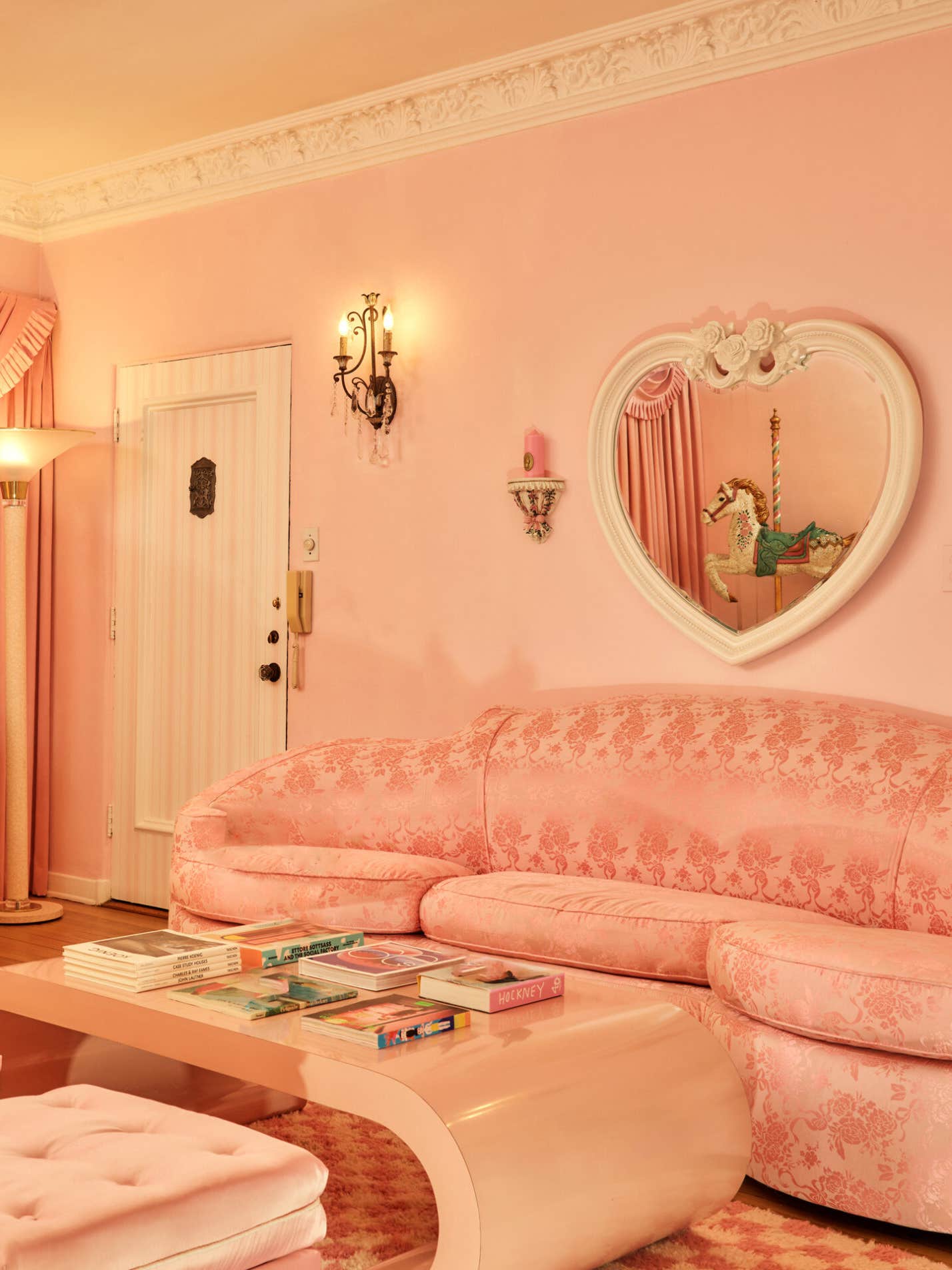 pink sofa living room