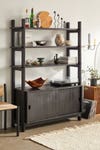 Black stained wood hutch with open shelves