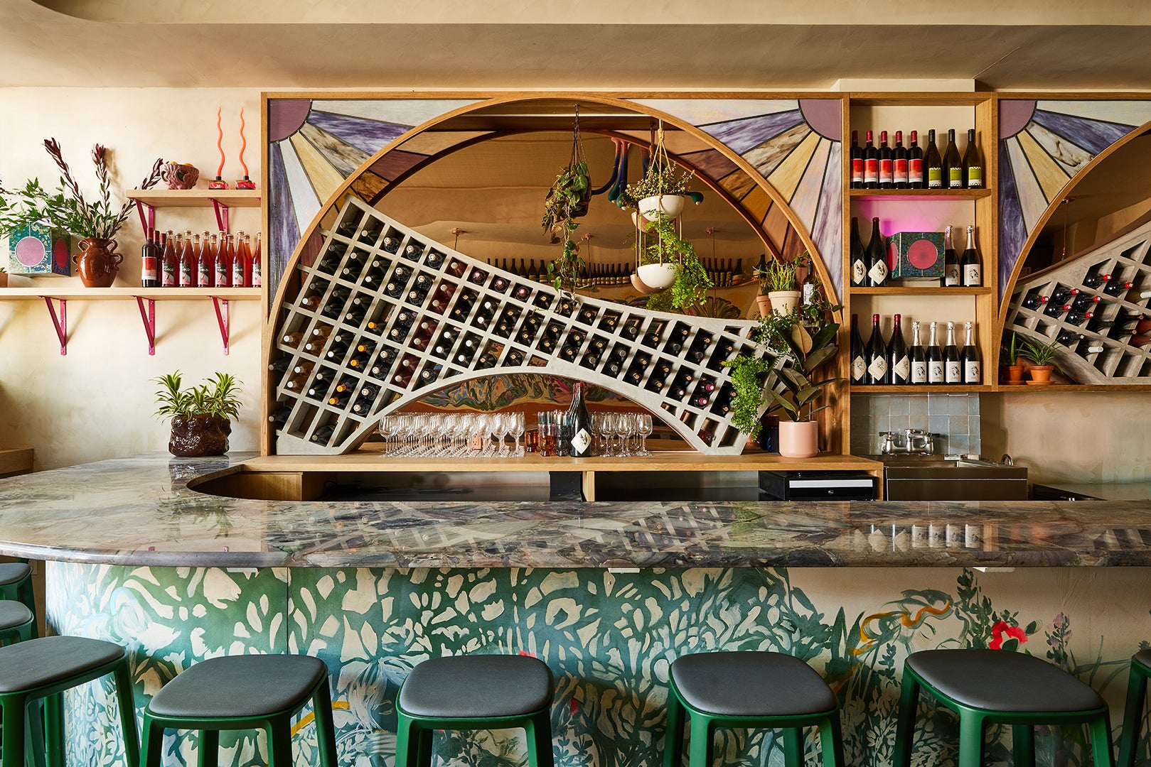 Drink Up All The Stained Glass, Floral Murals, and Natural Wine At Moonflower In New York