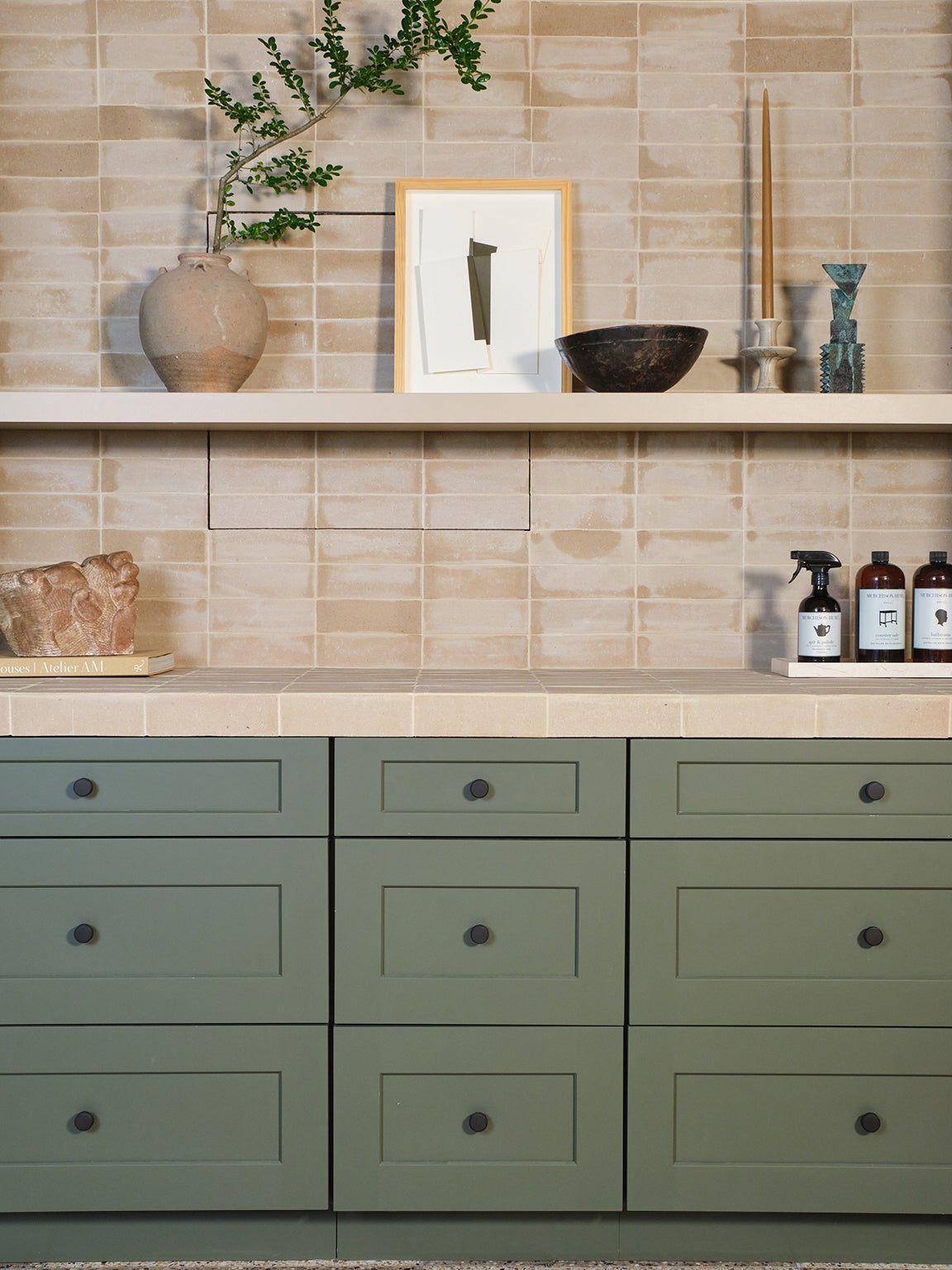 lower green cabinet drawers