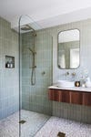 shower with green tile