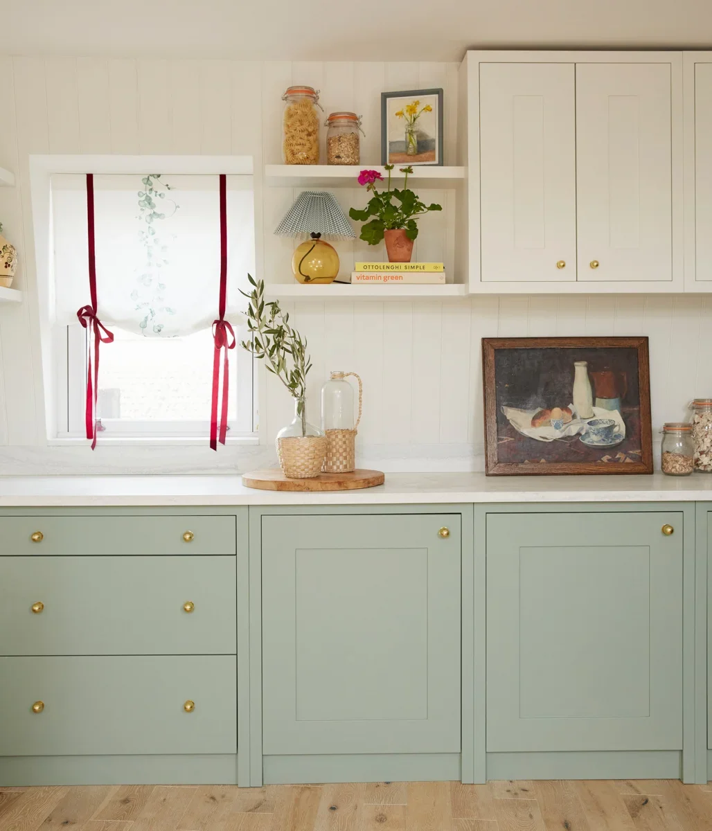 white and green cabinets