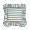 blue and white striped pillow with frilly edge
