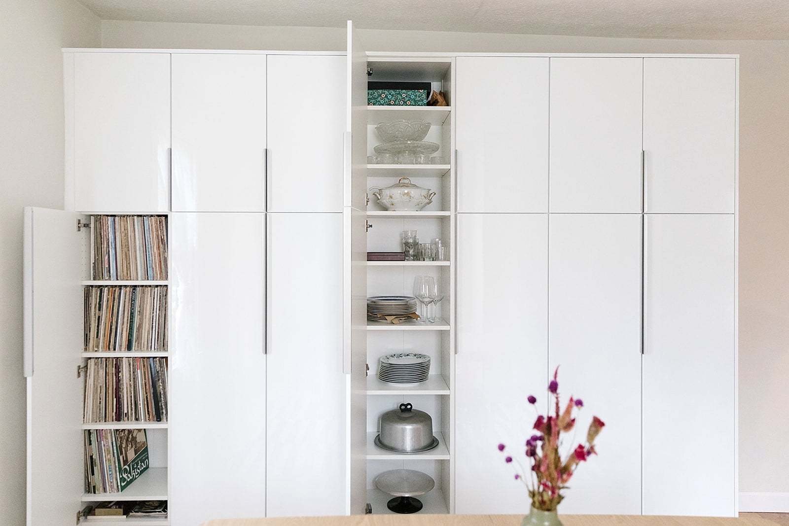 wall of white cabinets