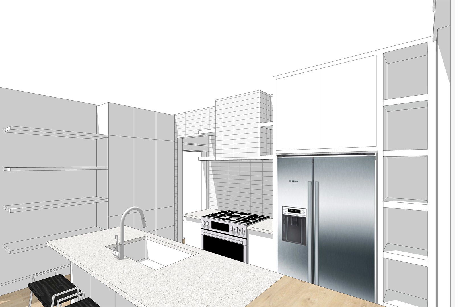 rendering plans of kitchen