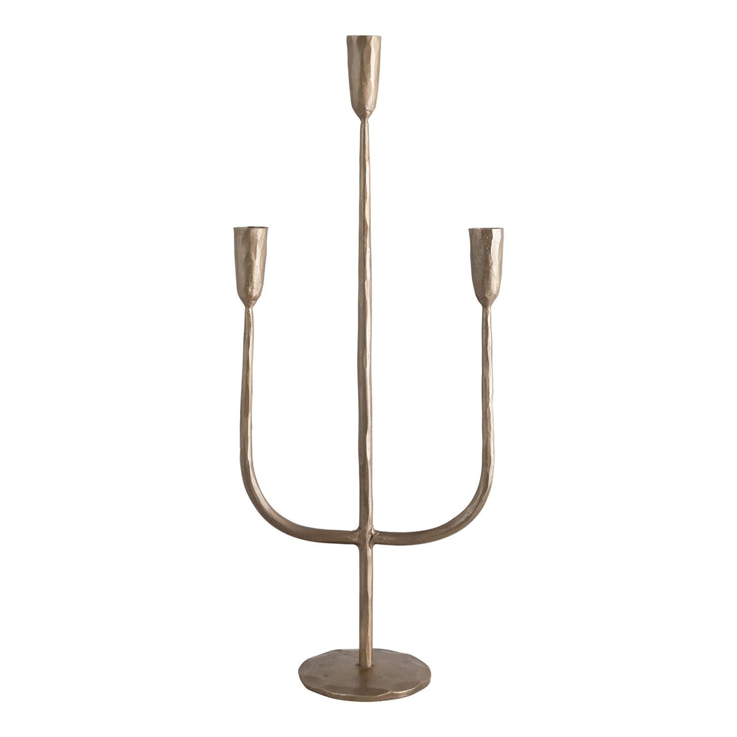Creative Co-Op Hand-Forged Metal Candelabra, Antique Brass Finish (Holds 3 Taper Candle Holder