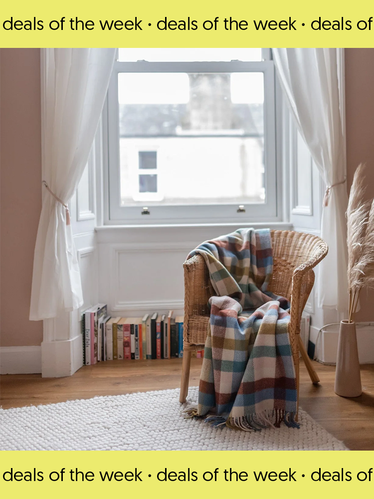 tartan blanket on rattan chair in child's room