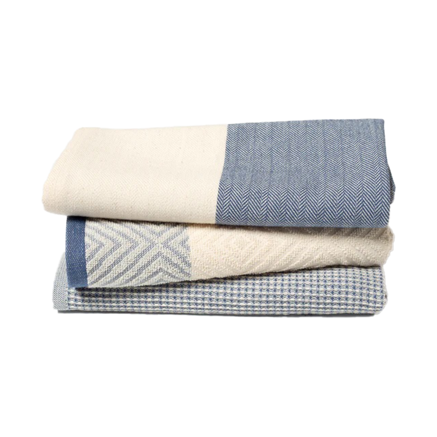 blue set of three towels