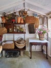 baskets hanging in shed