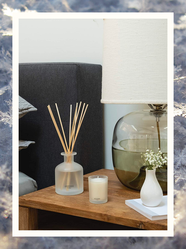 Frosted Apotheke Reed Diffuser On Wood Side Table