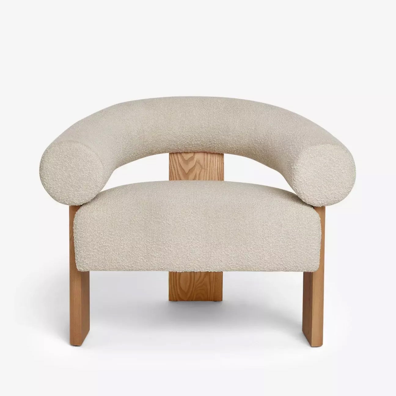 wood and boucle arm chair