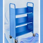 Blue Metal Rolling Storage Cart on Designed Background