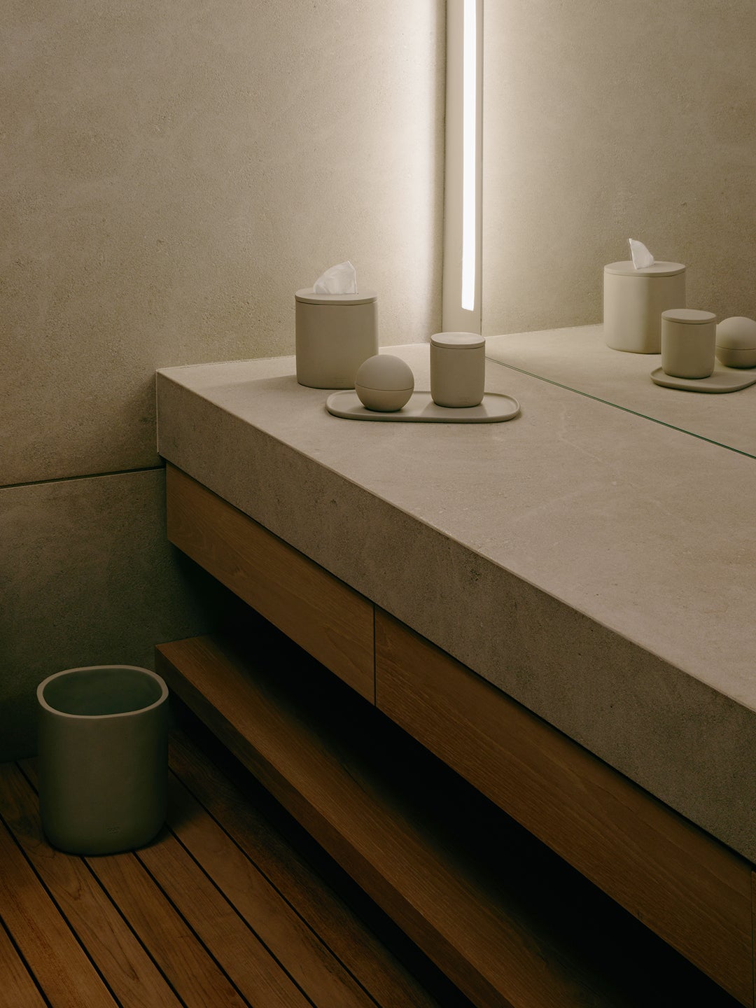 Bathroom countertop with concrete vessels
