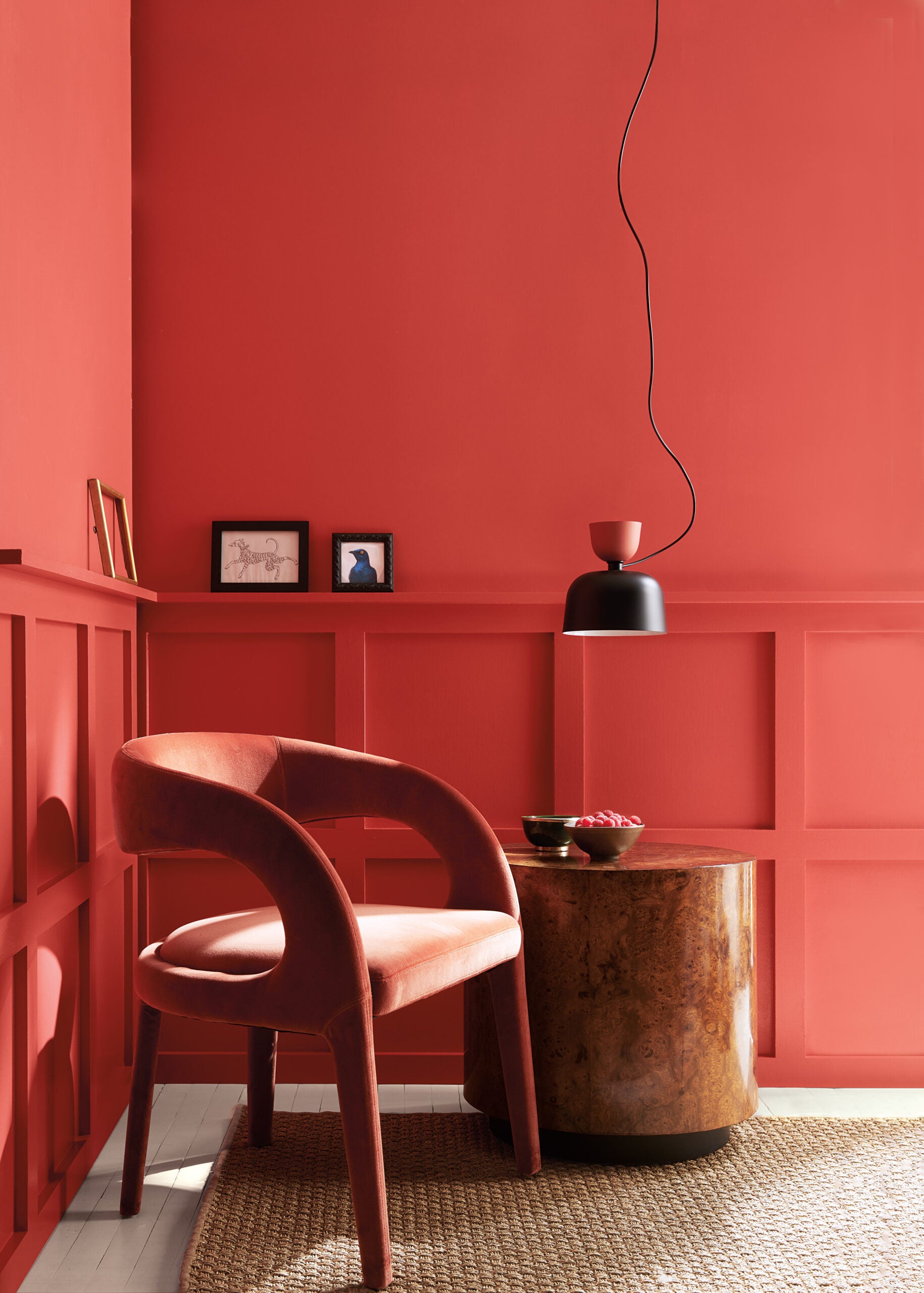 pink orange chair and walls