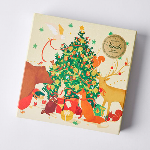 Italian Chocolate Advent Calendar with Animals Gathered Around a Christmas Tree