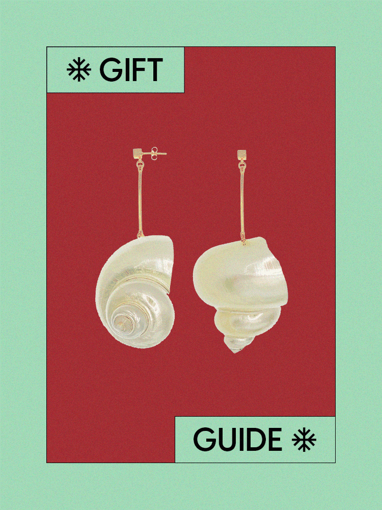 Gif of Shell Earrings, Tiny Tent, and Artsy Water Bottle for Gift Guides