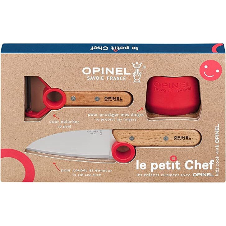 Opinel le petit chef kitchen set box against a white background.