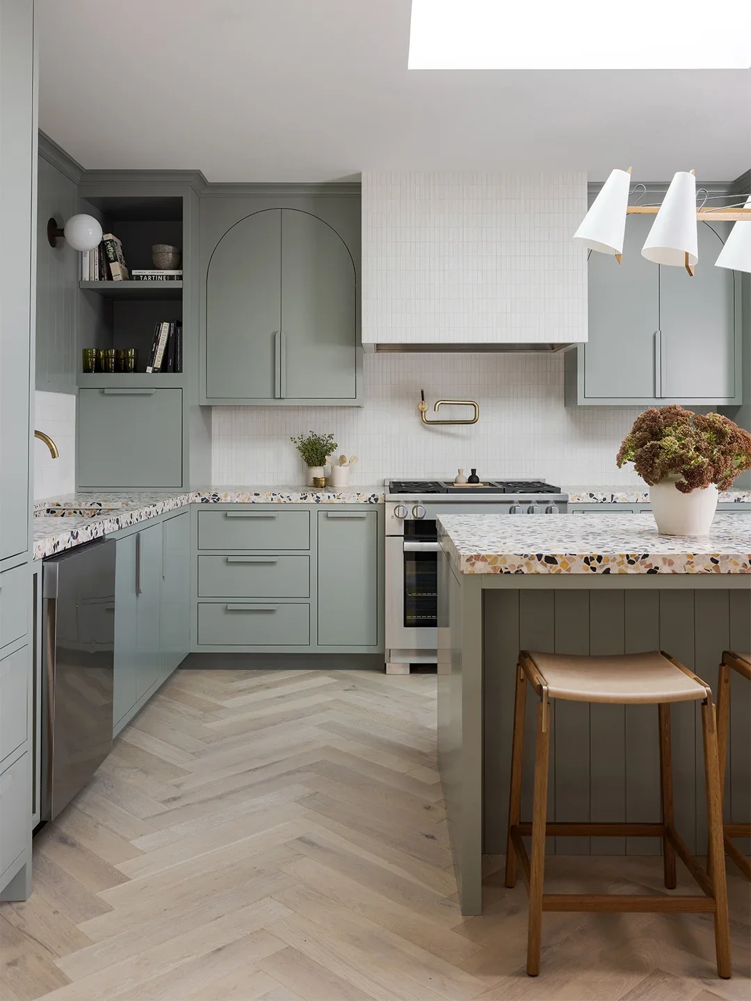 green gray kitchen