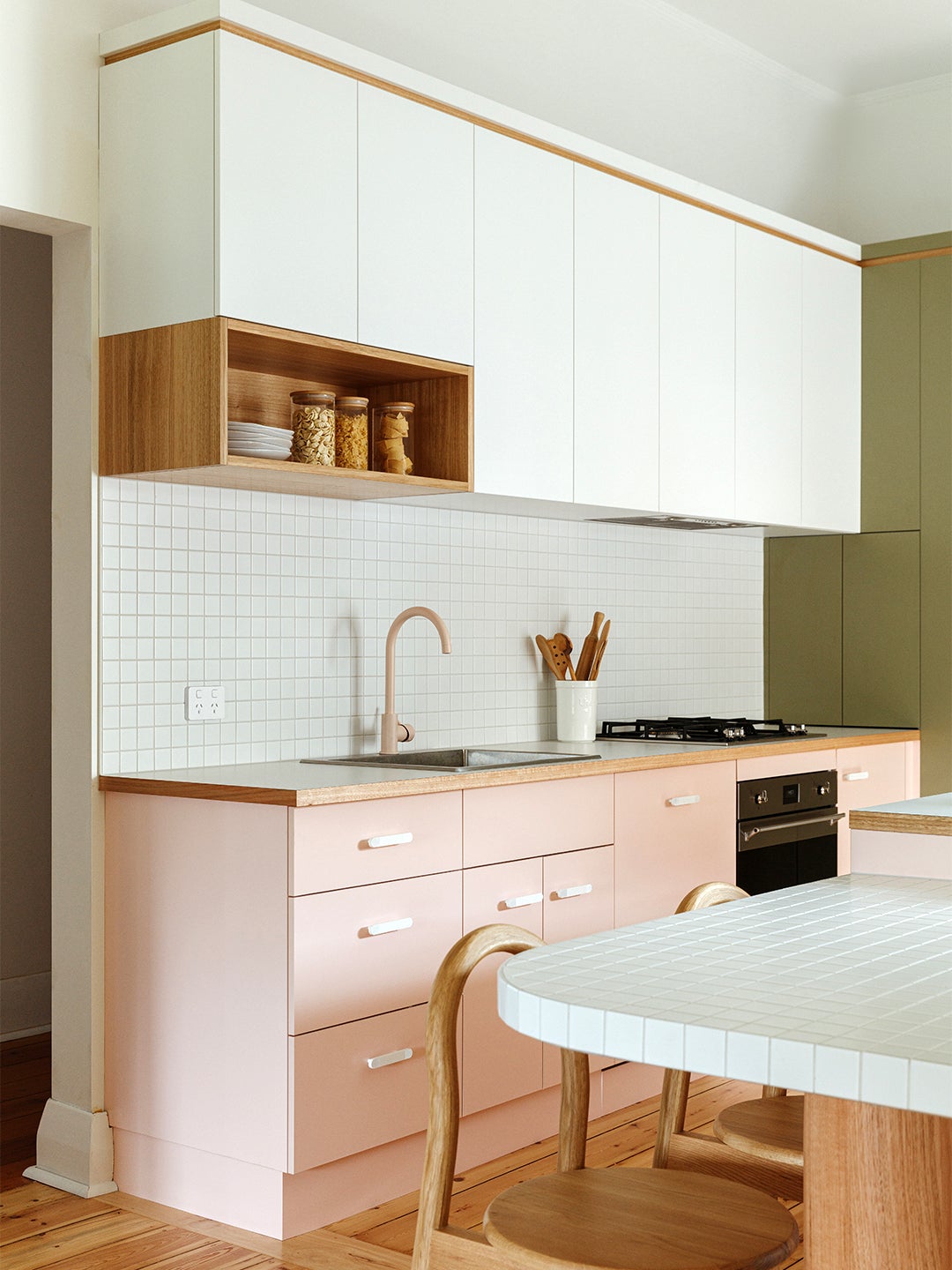 pink and white cabinets