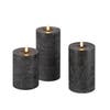 Infinity Wick Black Distressed Pillar Candles, 3" Multipack, Set of 3