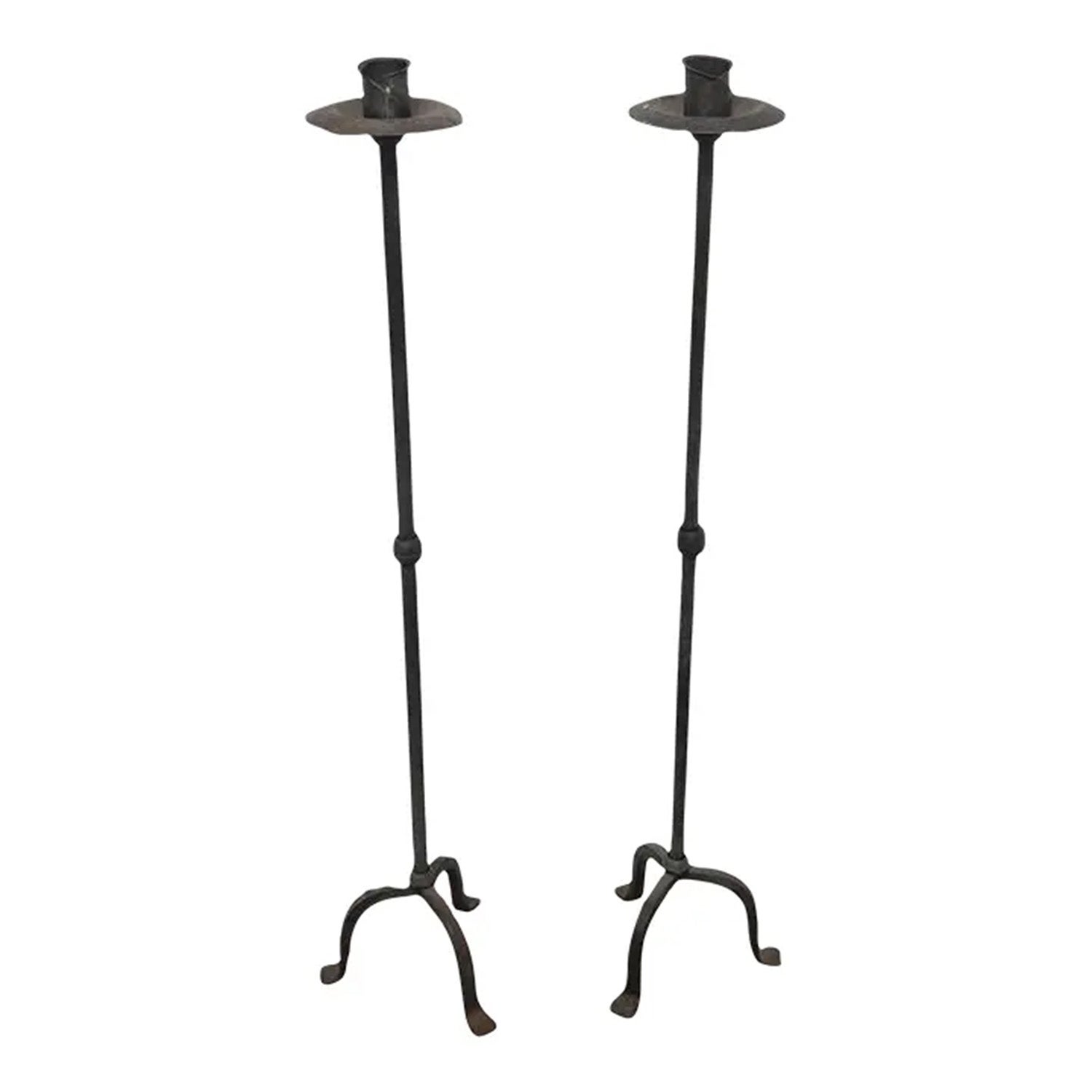 Pair of 1940s Tall Wrought Iron Candler Holders