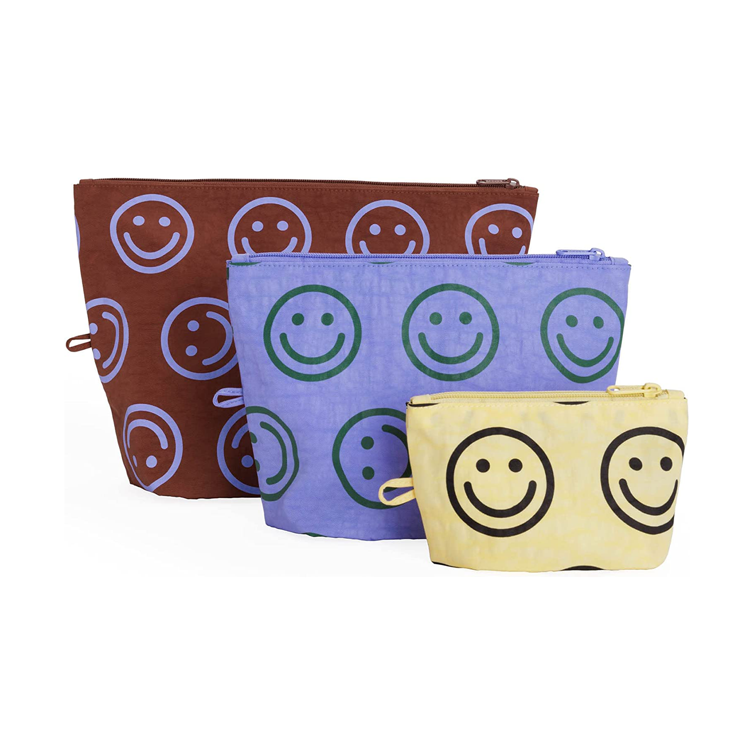 Smiley Face three baggu travel pouches
