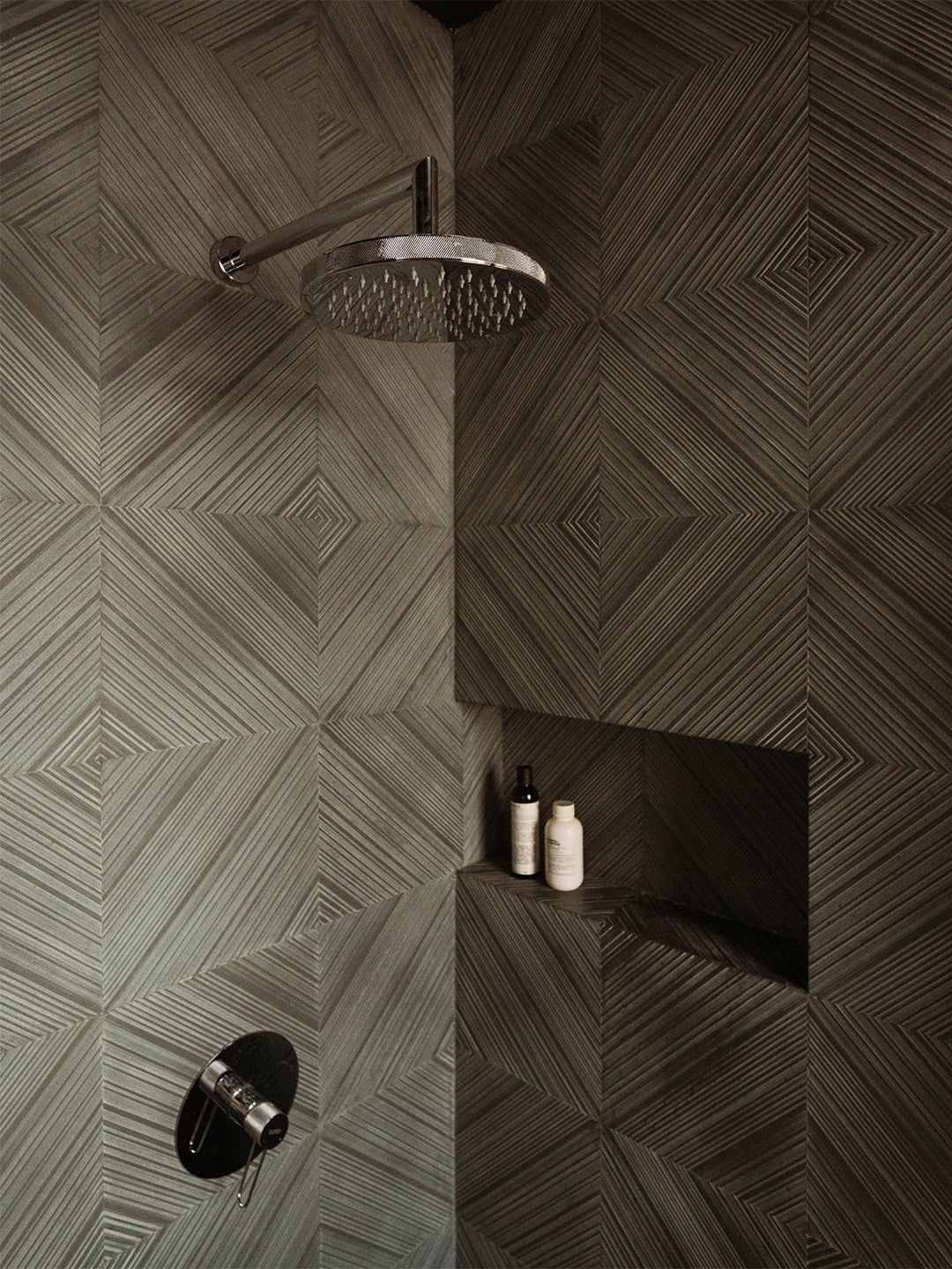 dark gray shower tile