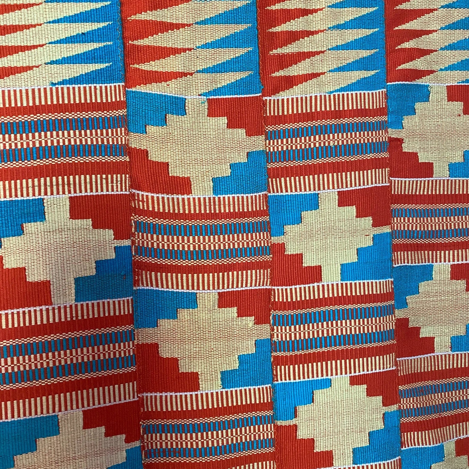 blue and red kente cloth
