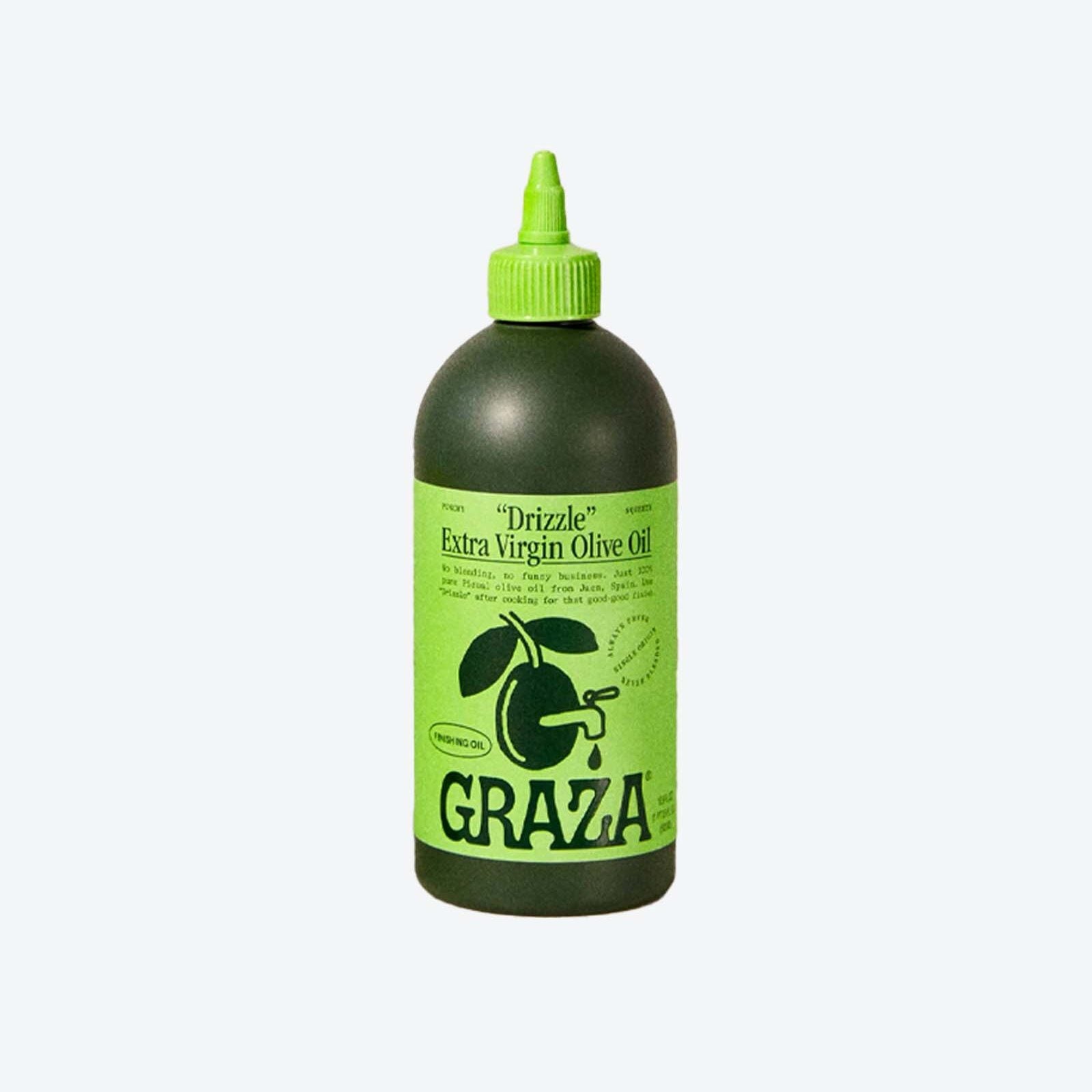 Graza "Drizzle" Extra Virgin Olive Oil against a white background.