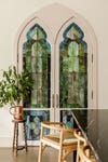 vintage stained glass pantry