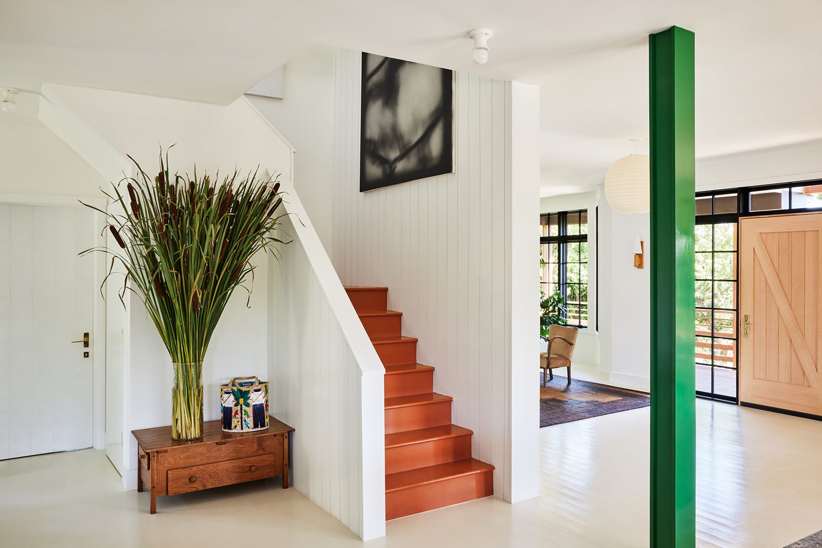 white living room and stairs
