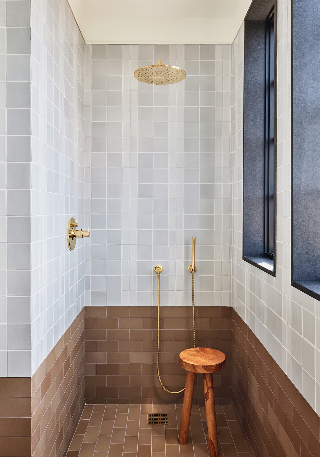 brown and gray shower tile