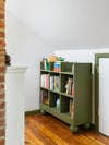 green bookshelf