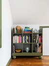 green bookshelf