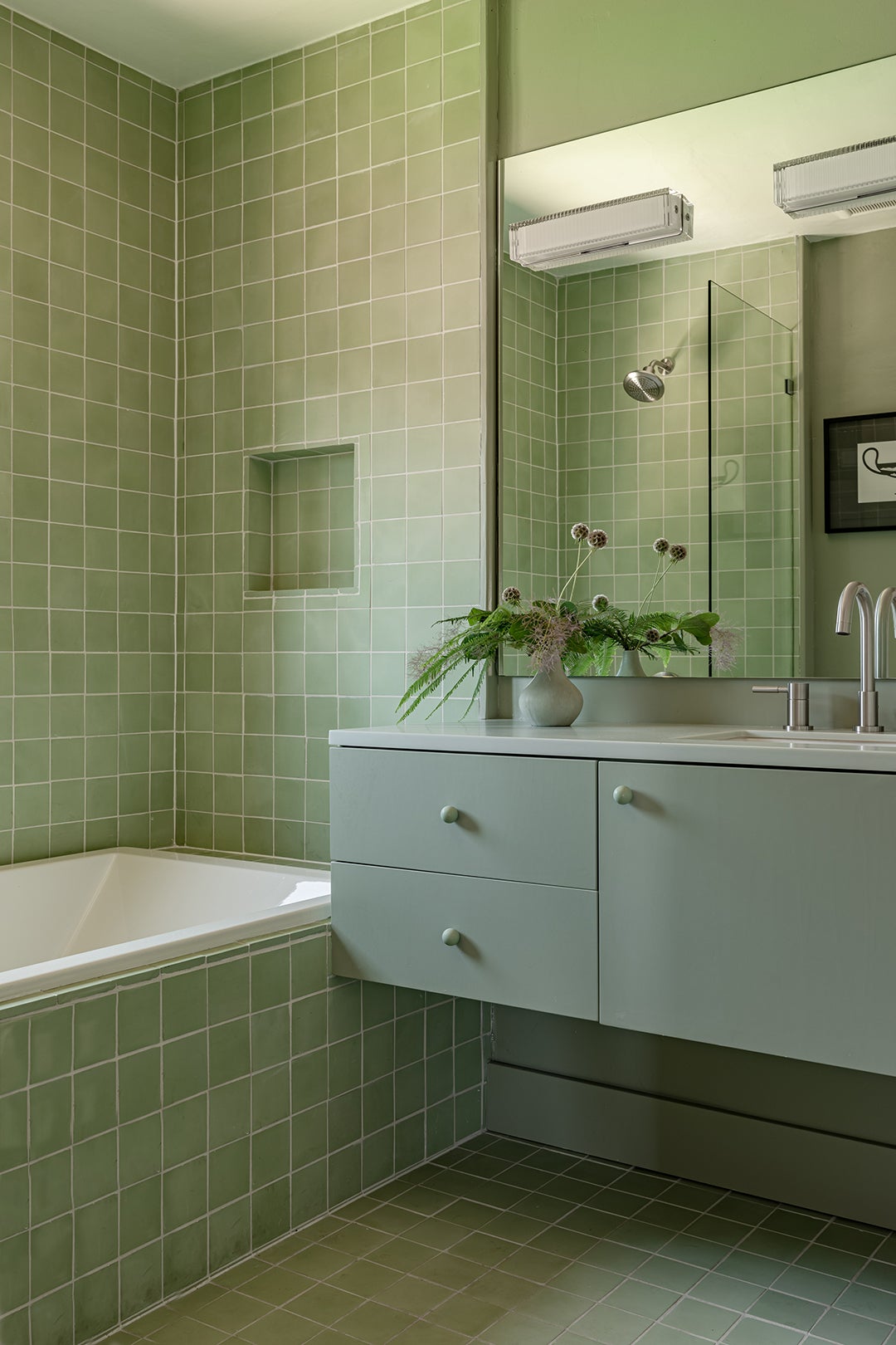 Sage green bathroom tiles