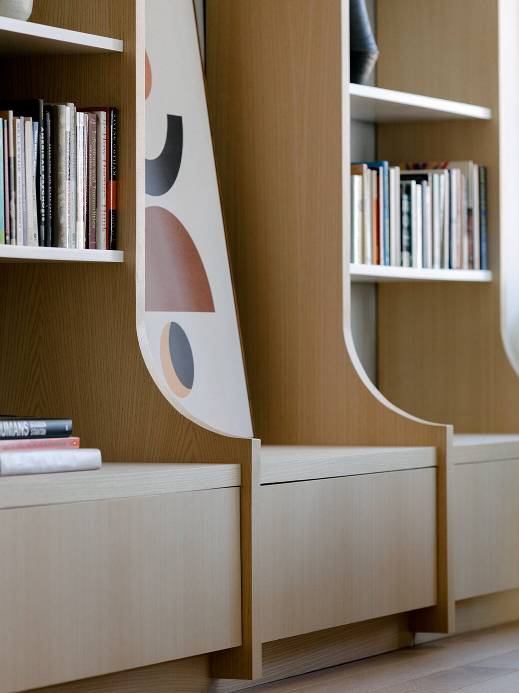 detail of bookcase dividers