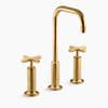 brass bathroom faucet with cross handles