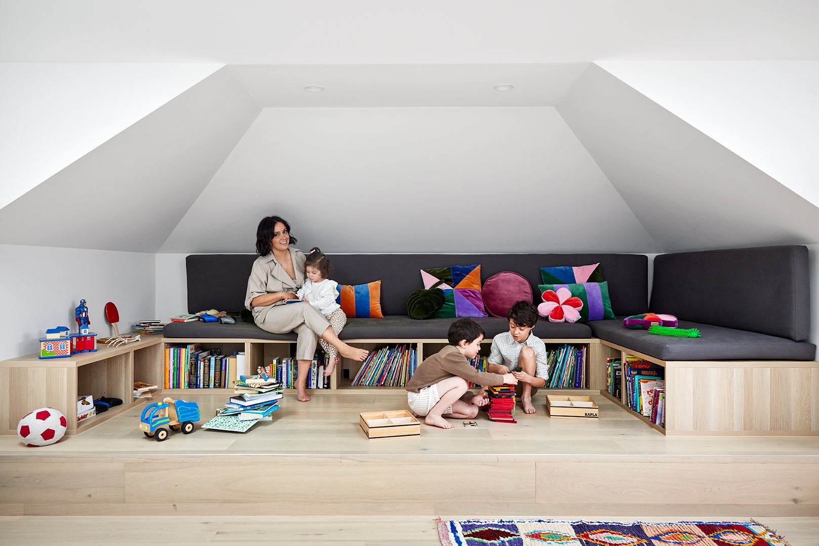 angled ceiling of kids room 