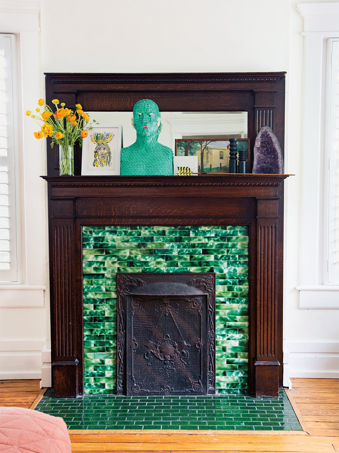 Fireplace with green tile
