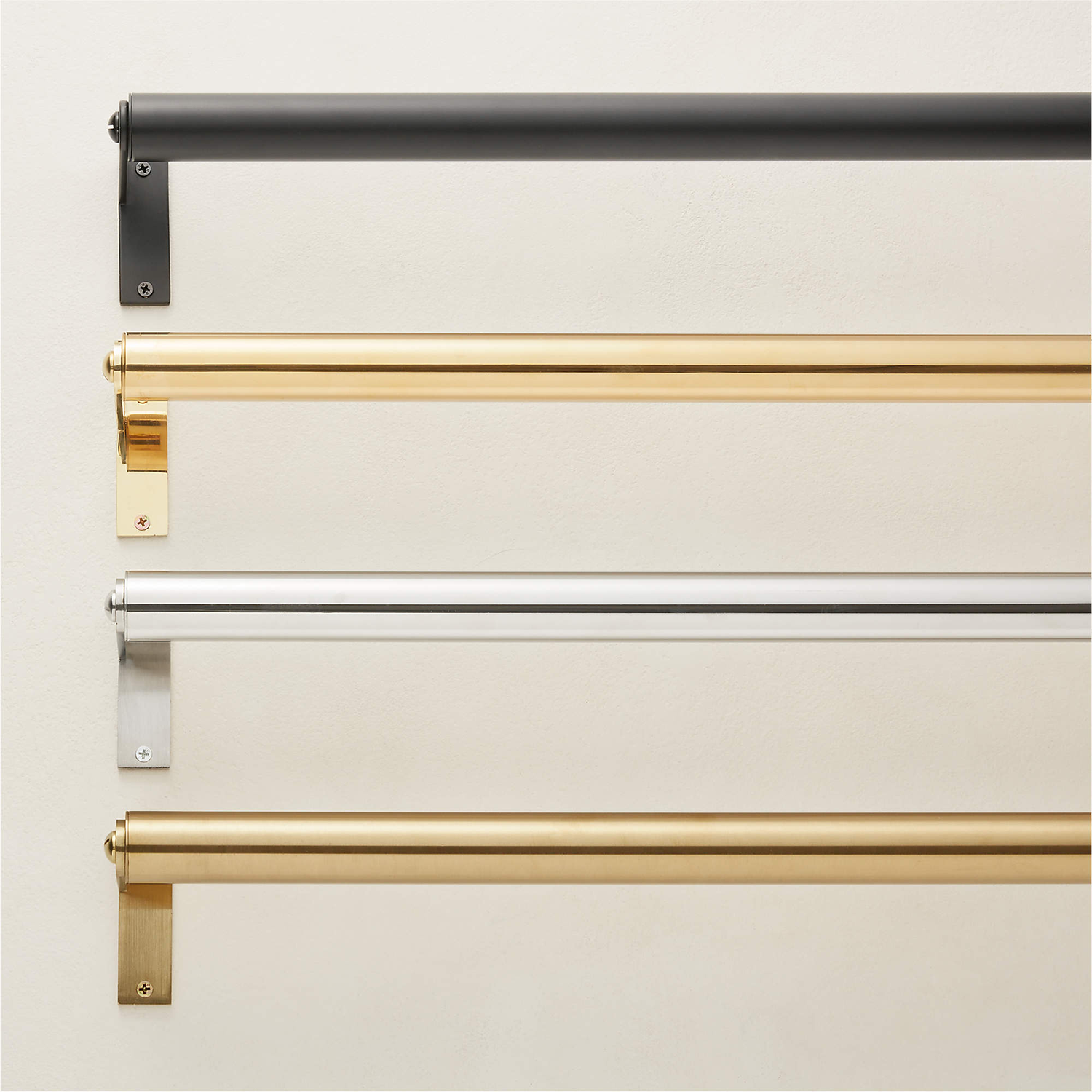 four different finishes of curtain rods