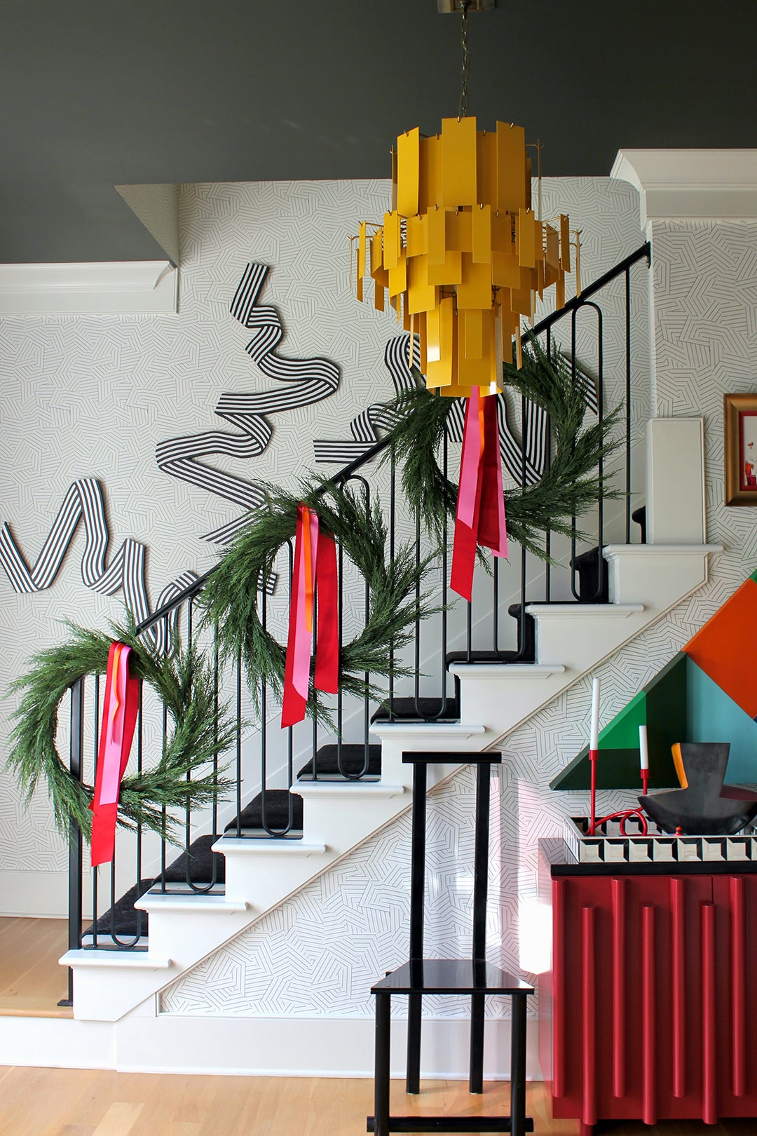 wreaths on stair banister
