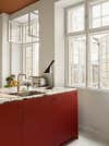 red lower cabinets