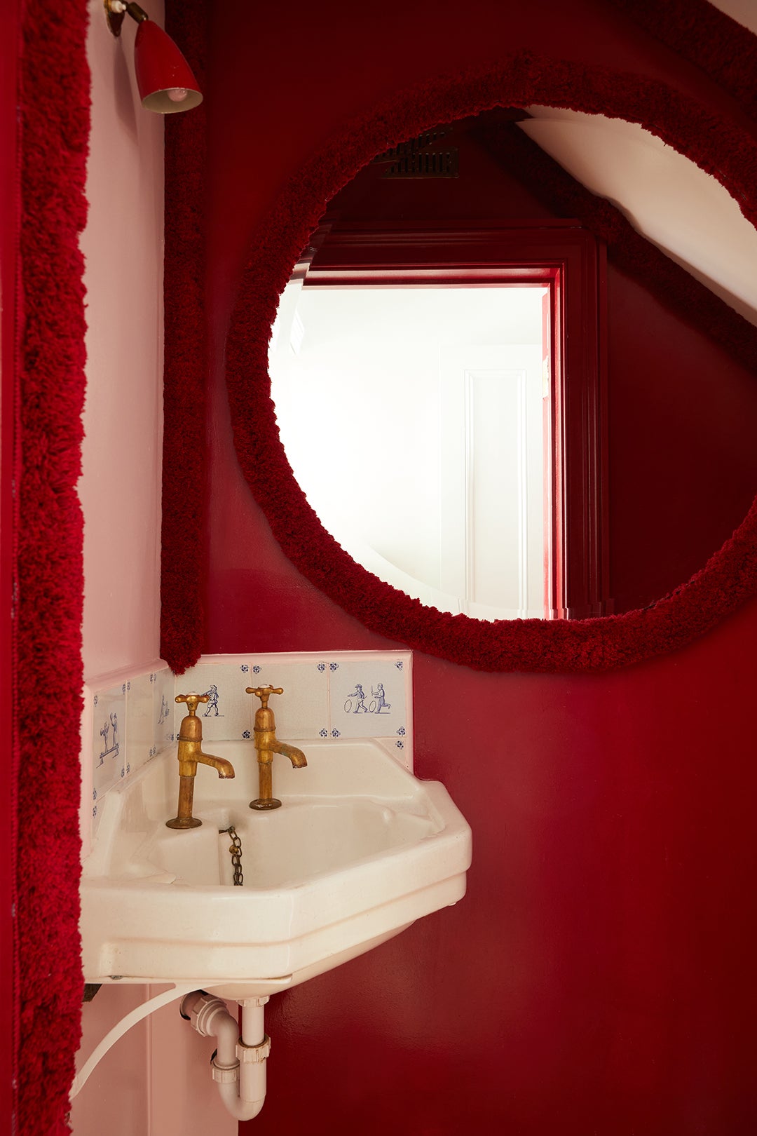 red and pink powder bathroom
