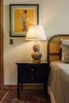 lamp and black nightstand